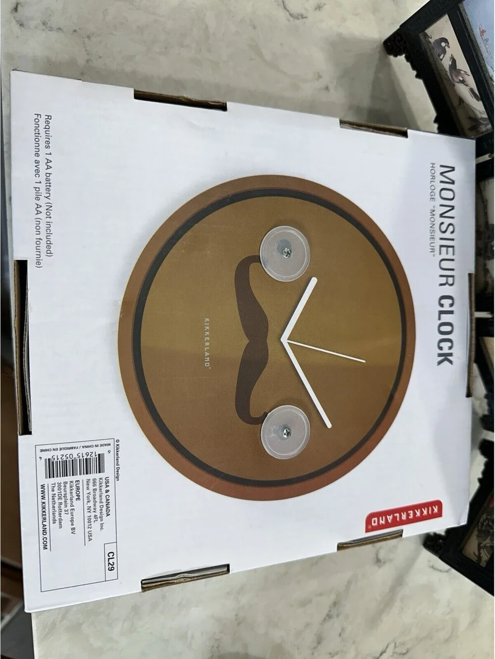 Kikkerland Monsieur Wall Clock NEW Battery Operated  8 Inches